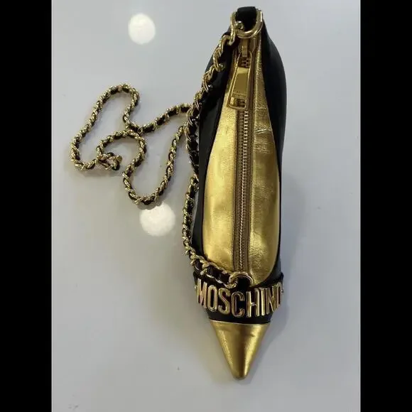 Moschino Bag High Heels Shoes Black And Gold Rare And Collectible -Jeremy Scott - Picture 6 of 8